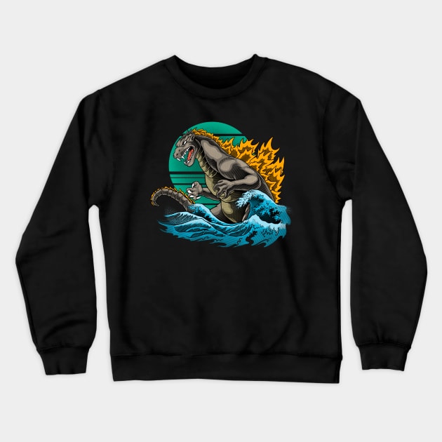 godzilla wave retro Crewneck Sweatshirt by terror machine std